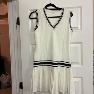 White Sleeveless Tennis Dress with navy and burgundy Trim
